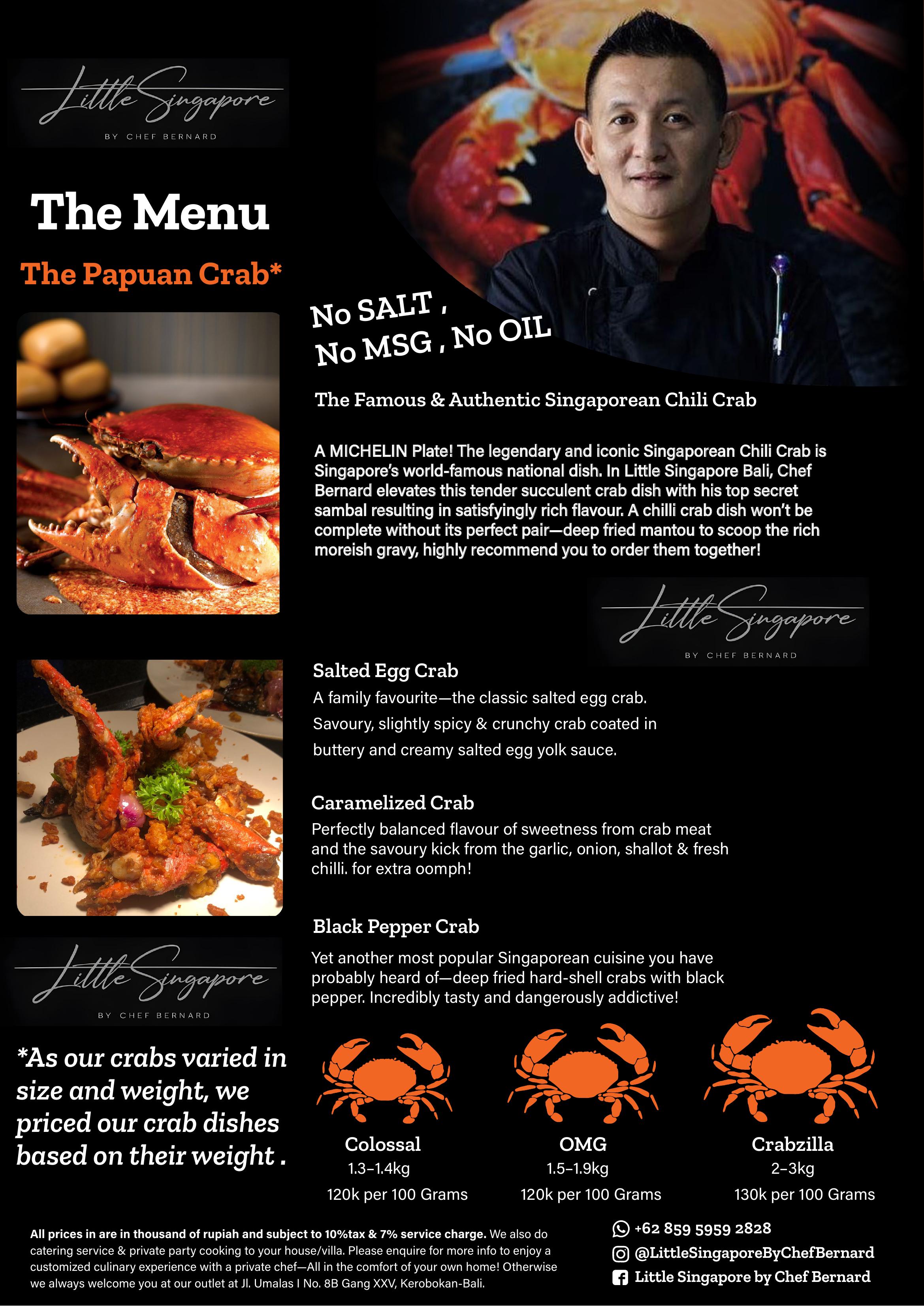 The Papuan Crab menu