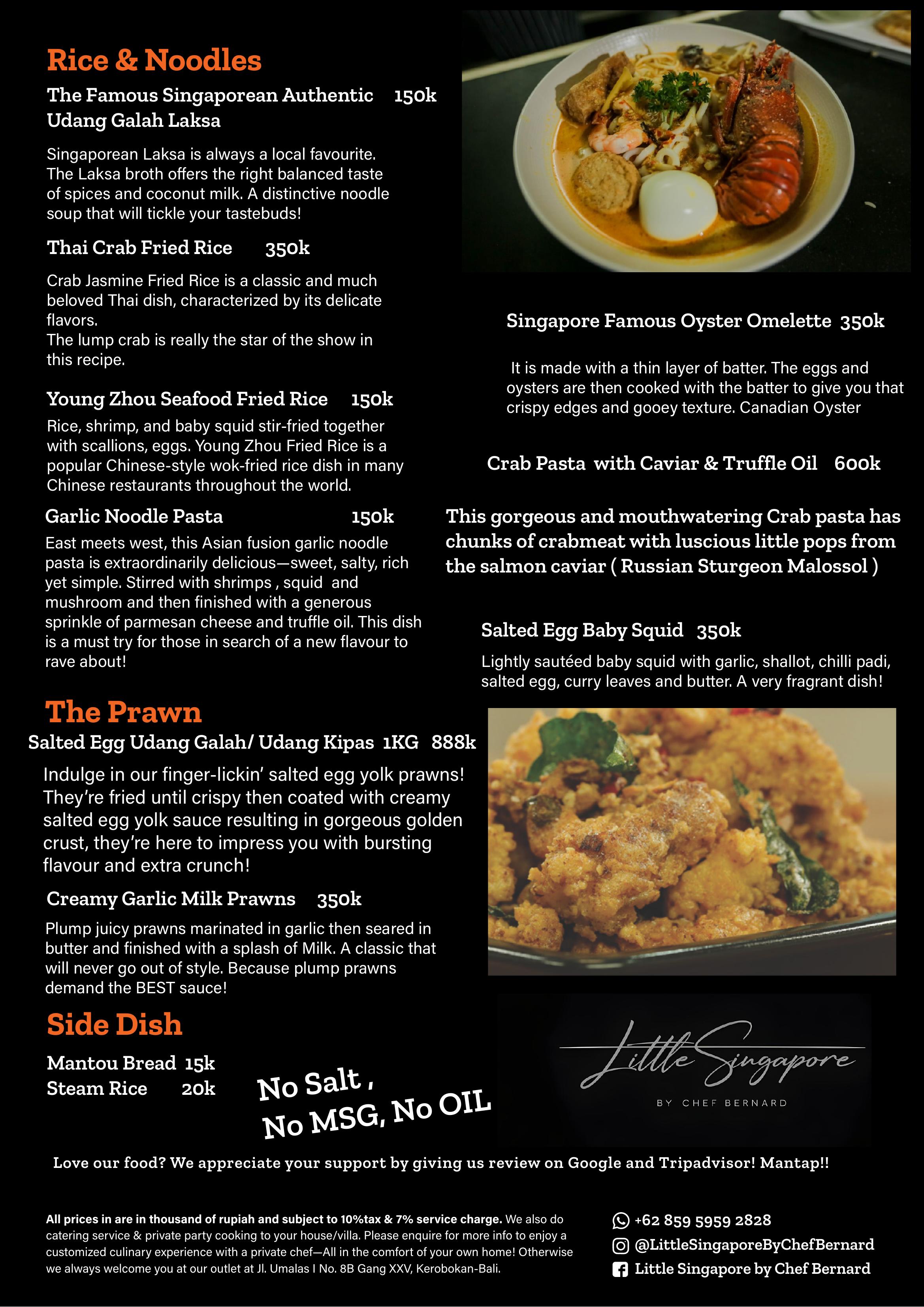 Rice, Noodles & Prawns menu